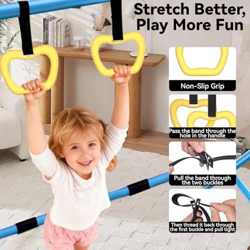 Kids Gymnastics Bar Gymnastic Equipment for Home Adjustable Height Gymnastic Training Bar Gymnastic Stuff for 3-7 Years Old Girls - color: Blue with ring