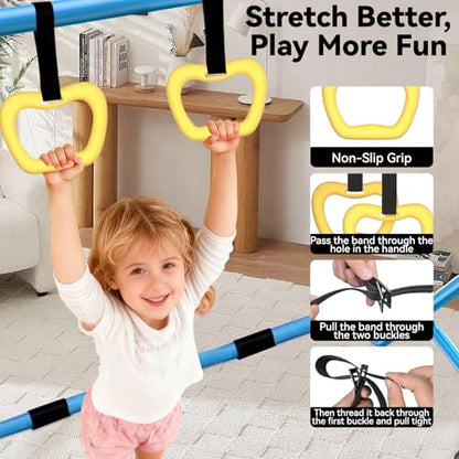 Kids Gymnastics Bar Gymnastic Equipment for Home Adjustable Height Gymnastic Training Bar Gymnastic Stuff for 3-7 Years Old Girls - color: Blue with ring