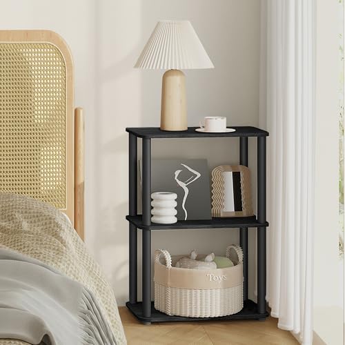 VASAGLE 3-Tier Shelf, Storage Shelves, Bookcase with Shelves, Living Room - color: Ebony Black + Ink Black, size: 3 Tiers (15"W)