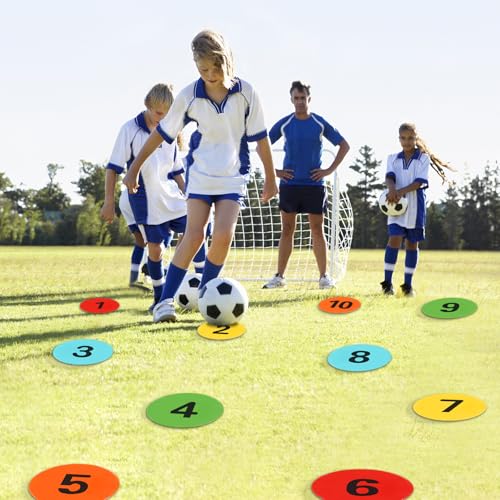 Numbered Poly Spot Markers 9inch Non-Slip Rubber Floor Dots for Gym, Flat Cones with Numbers Agility Markers Poly Spots for Classroom Dance Sports Soccer Basketball Speed Agility Training