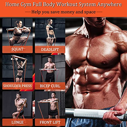 DASKING Resistance Band Bar Set for Home Gym, 500LB Total Resistance with Longer Bar & 4 Stackable Bands, Detachable for Full Body Workouts, Door Anchor, Exercise Guide - style: 75CM/29.5” Length