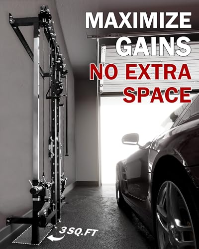 Mikolo Folding Squat Rack, Wall Mounted Power Rack with Cable Crossover Machine & LAT Pull Down, Functional Trainer with 5 Adjustable Function Modes, for Home Gym and Space Saving - color: Black, size: WR00 SlimFold (Rack Only)