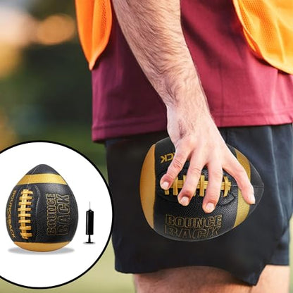 BOUNCEBACK Soft Leather Training Football, Youth Size & Official Size, Fatherless PU PassCatch Solo Enhancing Passing Catching(with Pump) - style: Black-7#(Ages 5-14)