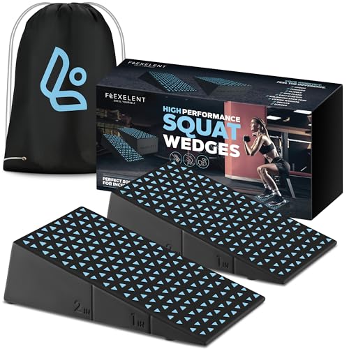 Flexelent Squat Wedge Block Pair - Heel Elevated Squat Wedge for Deeper Squats, Heavy Lifting and Better Form - 17° Angle Exercise Wedges, Slant Board for Squats with Carry Backpack