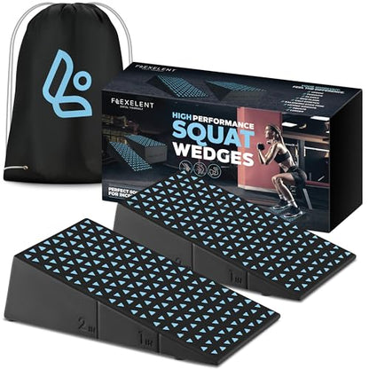 Flexelent Squat Wedge Block Pair - Heel Elevated Squat Wedge for Deeper Squats, Heavy Lifting and Better Form - 17° Angle Exercise Wedges, Slant Board for Squats with Carry Backpack