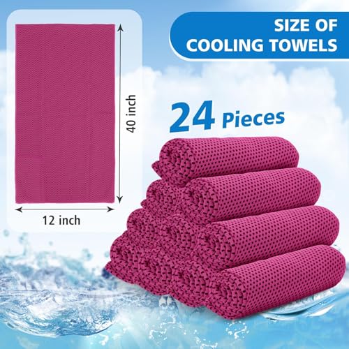24 Pack Cooling Towels Bulk for Neck and Face 40"x12" Ice Cooling Sweat Rags Microfiber Soft Breathable Soft Chilly Towel for Yoga Golf Sport Running - color: Hot Pink