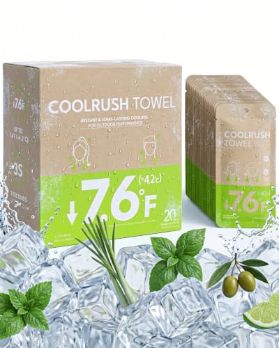 CoolRush Towel with Natural Mint Extract, Instant 3-Second Cooling Towel, Reusable Sports Cooling Wipes for Summer Heat, Alcohol-Free, for Running, Cycling, Gym, Outdoor Activities(20 Pack) - size: 20 Count (Pack of 1)