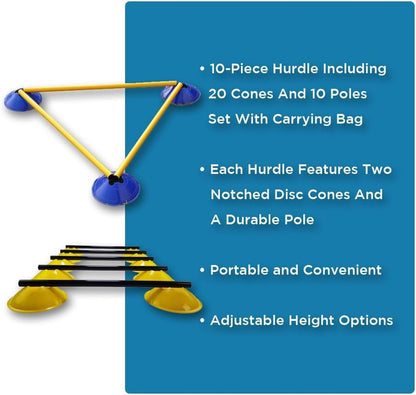 Amber Fight Gear Ultimate Agility Training Bundle,10-Piece Hurdle Set with 20 Cones, Adjustable Poles & Carry Bag – Speed, Agility & Coordination Drills Equipment
