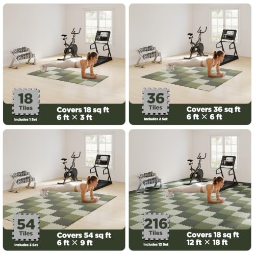AIRHOP 18 PCS Gym Floor Mat, EVA Foam Puzzle Gym Mat, High-Density Interlocking Foam Floor Tiles for Home Gym, Play Workout Garage Kitchen Flooring 12.6"x12.6"x0.4"