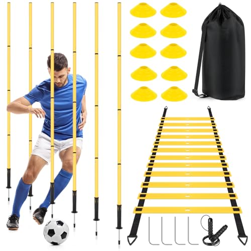 Soccer Training Equipment,Agility Speed Training Set, 20ft Agility Ladder - color: yellow