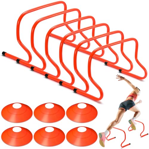 Gemscream 6 Sets 12" Speed Agility Training Hurdles for Athletes Soccer Training Hurdles Agility Training Equipment with Marker Cone Adjustable Training Hurdle Plyometric Hurdles for Basketball