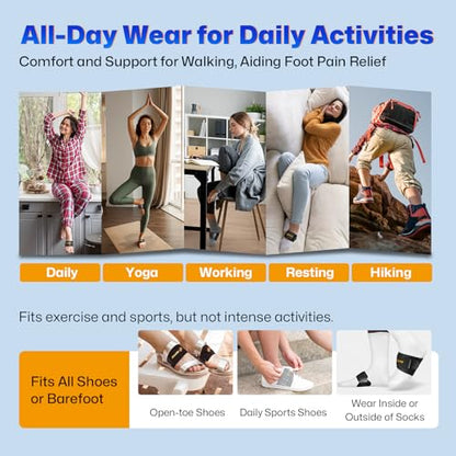 Arch Support Braces with Replaceable Gel Pads, Adjustable Orthotic Arch Support for Women Men, Relief for Plantar Fasciitis, High Arch, Flat Feet, Foot Fatigue, Arch Pain, 4 Pads with 2 Heights