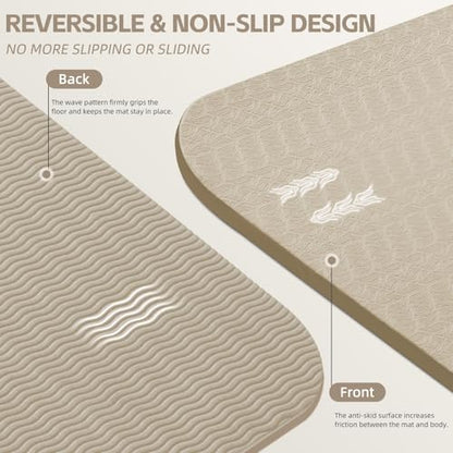 PAIDU Large Yoga Mat 72"x36"x10mm Non-Slip Exercise Mat for Home Gym Studio - color: Beige - LOGO