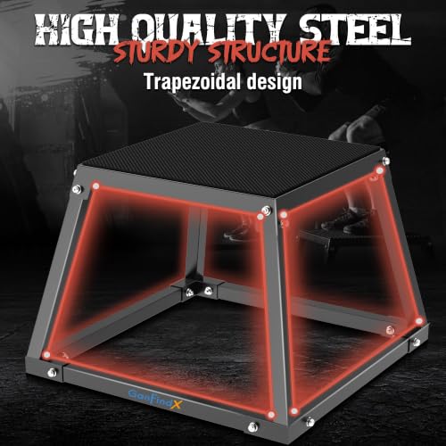 GanFindX Steel Plyometric Jump Box,18 Inch Heavy Duty Plyo Platform, Non-Slip Workout Step Box for Home Gym, Agility, Strength & Conditioning Training