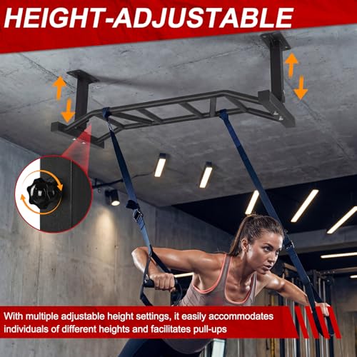 Generic 47 Inch Heavy Duty Multi-Grip Chin Up Bar Adjustable Height&Supports To 600 Lbs Fitness Trainer for Home Gym Workout Strength Training Equipment