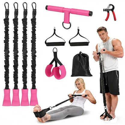 Upgraded Multifunction Pedal Resistance Band with Handle, 4 Tube Adjustable Tube Foot Pedal Device Puller Exercise Bands, for Abs Arm Leg Waist Workout, Sit Up Fitness Equipment for Full Body Training