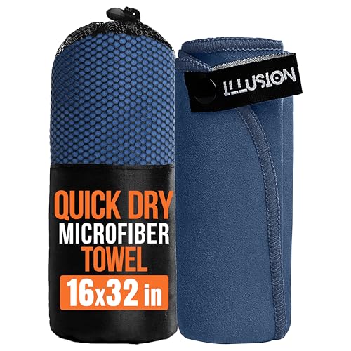 illusion Small Microfiber Gym Towels for Men and Women Active Sports (32" L x 16''W)-Lightweight Quick Dry Gym Towel for Sweat-Workout Towels Ideal for Yoga, Camping, Running, and Outdoor Activities - color: Steel Blue, size: 32x16 in - Pack of 1