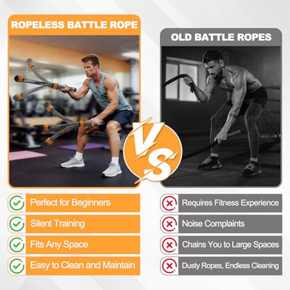 2PCS Adjustable Weighted Ropeless Battle Ropes, Heavy Duty Cordless Battle Rope for HIIT & Cardio Full-Body Workout Tool with Non-Slip Spiral Handles, Home Gym Equipment for Women & Men (Black)