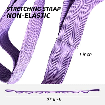 Stretching Strap with Loops, Non-Elastic Yoga Strap for Physical Therapy & Home Rehab, Mobility Exercise Strap for Pilates, Dance & Gymnastics