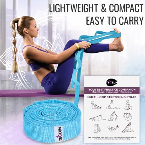 Stretching Strap with 10 Loops for Physical Therapy & Rehab | Non-Elastic Yoga Stretch Band for Hamstring, Leg, Hip & Knee Rehab, Pilates, Flexibility & Mobility Exercises for Men & Women