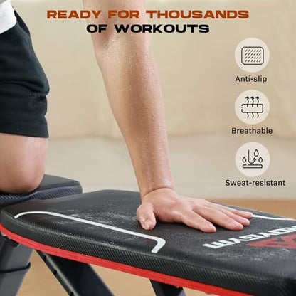 Folding Weight Bench, 880LB Foldable Workout Bench with Extended Headrest for Bench Press Workout Training, Incline Decline Bench