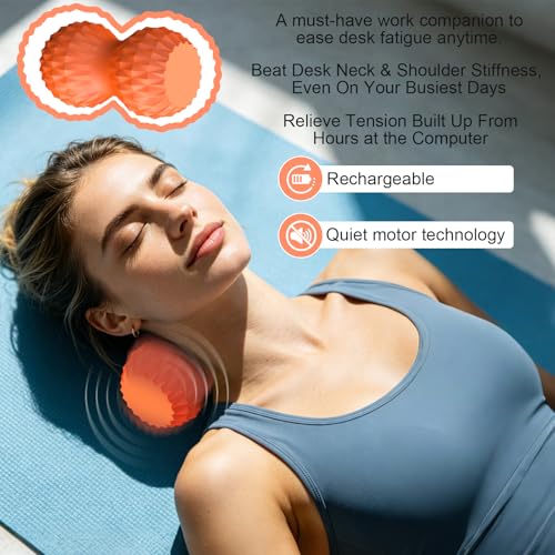 Vibrating Peanut Massage Ball, 3 Gear Heating, 5 Modes Deep Tissue Massager, Rechargeable Myofascial Release Roller for Muscle Pain Relief, Fitness, Yoga(Orange) - color: Orange