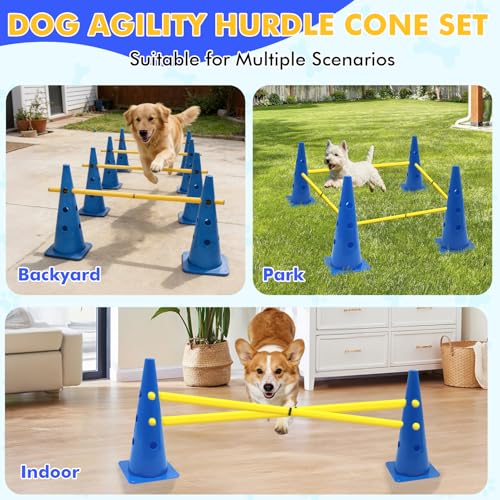 Wdmiya 18.9" Dog Agility Training Hurdle Cone Set with Adjustable Crossbar