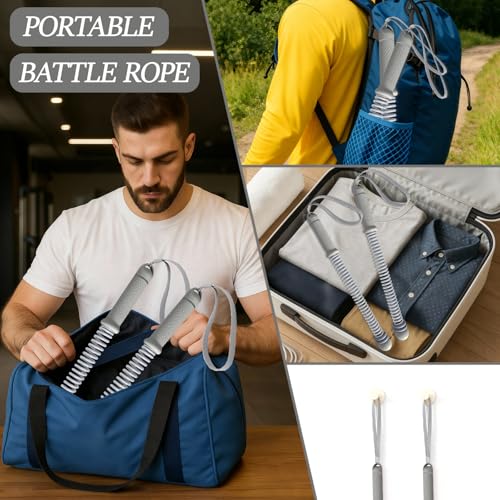Ropeless Battle Ropes for Exercise Workout Rope, Portable Workout for Home Gym, Exercise Battle Ropes for HIIT Workouts, Low-Impact Cardio Training (Grey with Ring) - style: Grey with ring