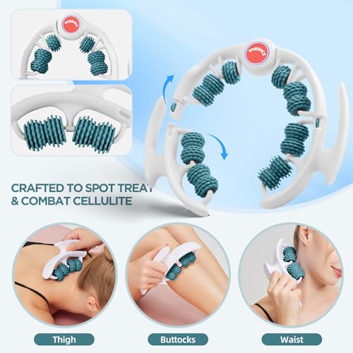 Cellulite Massage Tool - Lymphatic Drainage Massager - Muscle Roller, Deep Fascia Massage, Dimpled Skin Removal, Legs/Thighs/Buttocks, Anti-Cellulite Roller, Smooth Skin (14 Wheel - Green) - color: White Green
