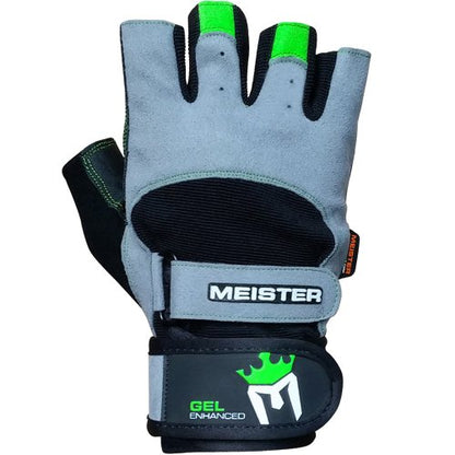 Meister Wrist Wrap Weight Lifting Gloves w/Gel Padding - color: Gray / Neon Green, size: Small