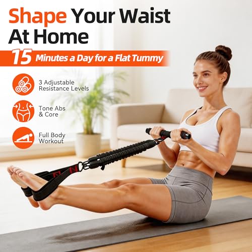 Foot Pedal Resistance Band with Handle, Adjustable 30-90lbs, 3 Tube Sit Up Exercise Equipment for Women, Home Workout for Abs, Core, Legs & Arms