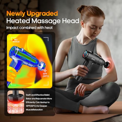 AERLANG Massage Gun with Heat Deep Tissue Back Massager Neck Massager for Pain Relief,Muscle Percussion Massage Gun, Birthday Gifts for Men Women Dad him Handheld Message Gun with 7Heads&Silent - color: Black