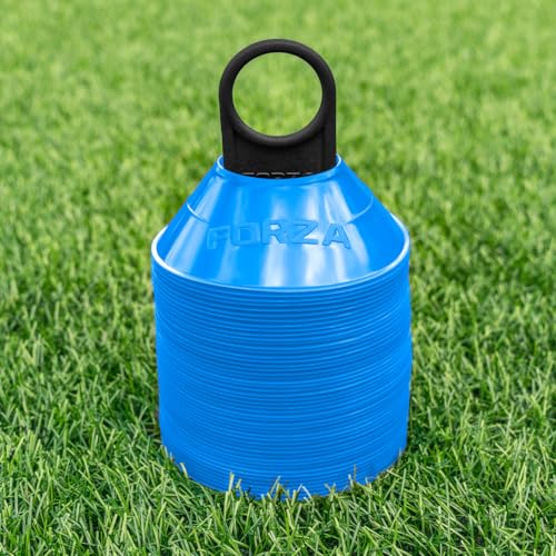 FORZA Mini Training Marker Cones | Durable Multi-Purpose Mini Space Cones Ideal for All Sports – Pack of 50 or 1000 in Multiple Color Options [Includes Carry Stand] - color: Sky Blue, style: Pack of 50