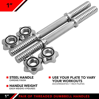 JFIT Threaded Dumbbell Handles, Set of 2, with Star Collars, Fits 1” Standard Plates