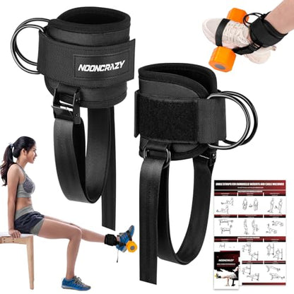 Ankle Straps for Dumbbell and Cable Machine, Dumbbell Foot Attachment with Longer Stronger Nylon Strap, Tibialis Trainer, Leg Extensions, Hamstring Curls for Women and Men - color: Black 2PC