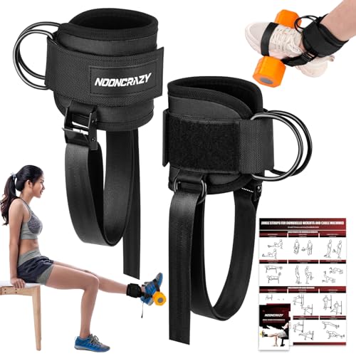 Ankle Straps for Dumbbell and Cable Machine, Dumbbell Foot Attachment with Longer Stronger Nylon Strap, Tibialis Trainer, Leg Extensions, Hamstring Curls for Women and Men - color: Black 2PC