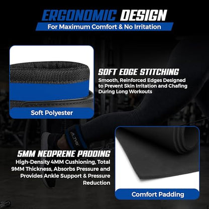 Ankle Straps for Cable Machine – Single or Pair 9mm Padded Neoprene Ankle Cuffs with Heavy Duty Dual D-Rings for Secure Glute Kickbacks, Hip Abductions, Cable Leg Curls & Lower Body Workouts