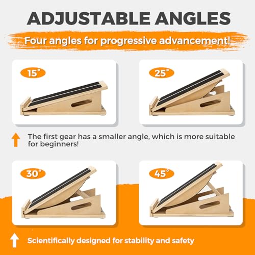 2-in-1 Wooden Balance Board with Adjustable Incline (15°–35°) – Slant Board & Calf Stretcher for Balance Training, Core Strength, and Ankle Mobility – Solid Wood, Non-Slip Surface, Ideal for Home Gym & Physical Therapy