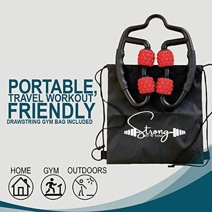 Muscle Roller for Muscles Deep Tissue/w Drawstring Gym Bag | Cellulite Remover Myofascial Massage Tool - Tennis Elbow Massager, Calf, Leg n Forearm Roller I High Density Foam Roller - color: Red