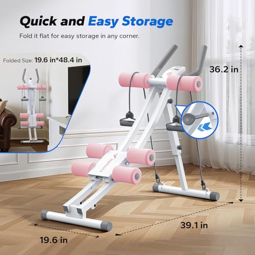 MERACH Ab Machine, Adjustable Dual Track Ab Trainer, Ab Workout Equipment - color: WHITE&PINK