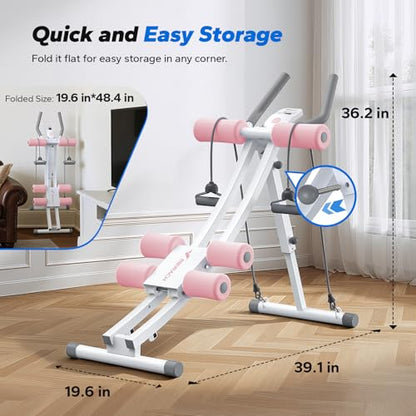 MERACH Ab Machine, Adjustable Dual Track Ab Trainer, Ab Workout Equipment - color: WHITE&PINK