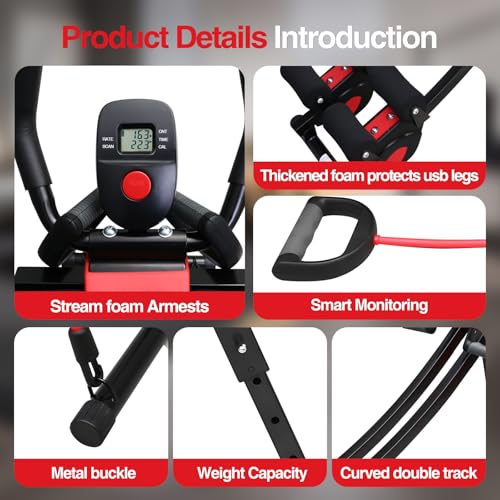 Dual Track Fitness Ab Machine Ab Cruncher, Adjustable Height Waist Trainer, Foldable Home Gym Equipment with 4 Adjustable Resistance Levels and Resistance Bands - size: Dual Tracks