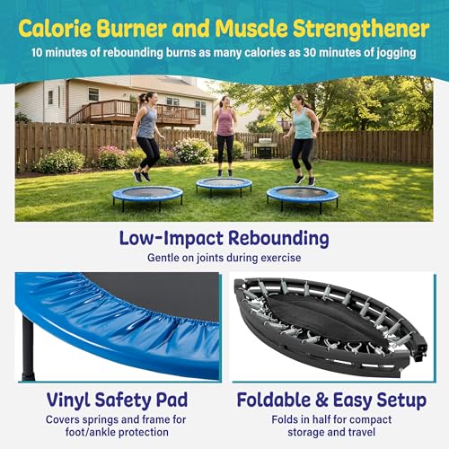 Machrus Upper Bounce Mini Rebounder Trampoline for Adults, Exercise, Indoor Fitness, Foldable Round Jumping Exerciser with Travel Carry Bag, Supports up to 220 lbs - size: 40 Inch