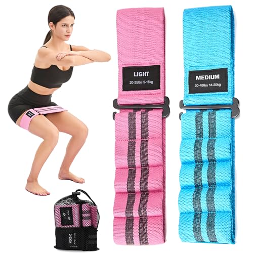 Adjustable Fabric Resistance Bands for Squats, Glutes & Legs – 5 Levels of Customizable Size, Width & Tension, Non-Slip Booty Bands for Men and Women, Pilates & Yoga Workouts(Medium)