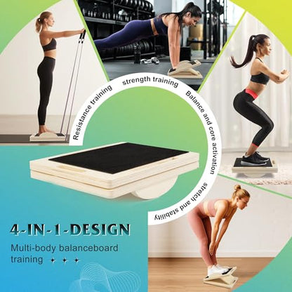 ZIFTY Slant Board for Exercise 4-in-1 Professional Wooden Balance Board, Premium Calf Stretcher and Wobble Board for Effective Calf Stretching and Squats, Calf Stretcher Slant Board