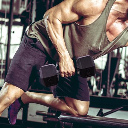 Fitvids Rubber Encased Hex Dumbbell Hand Weights with Anti-Slip Cast Iron Grip for Exercise & Fitness, 15LBS Pair