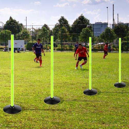 Fluorescent Green Soccer Agility Poles Set Detachable Sports Trainning Speed Pole Slalom Poles with Rubber Base Sport Traning Equipment - color: 3.3 FT, style: Pack of 6