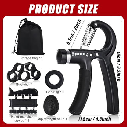 Hand Grip Strengthener,Grip Strength Trainer,22-132 Lbs Adjustable Resistance Forearm Exerciser Workout for Rehabilitation Athletes Climbers Musicians - color: black 5 pack