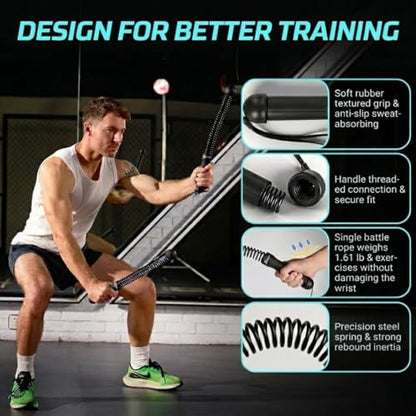 Ropeless Battle Ropes - Heavy Duty Cordless Weighted Exercise Ropes for Working Out - Home Gym Battle Rope with Training Poster