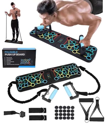 Push Up Board- 11 piece set foldable Push Up Rack Board Train Gym Fitness System Workout Exercise Stands for Body Training ，Push Up Stands